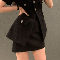 트위드반팔자켓 여성반팔자켓 하객룩 진주버튼 반소매 투피스