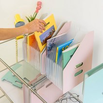 아코디언 파일 포켓 A4 클리어 화일 서류 도큐먼트 보관, 세로형 모브그레이