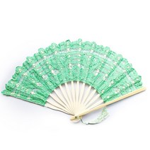 너슬부채 한국무용 전통 부채춤 접이식 레이스 팬 예술 공예 선물 빈티지 스타일 홈 데코레이션 장식품 댄스 핸드 웨딩 파티, 09 Green