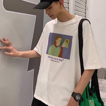 가바바 남성 반팔티 과자먹는 사람 그림 루즈핏 여름 라운드 반팔티 G36896