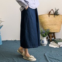 우드버튼 스판 데님 스커트