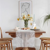레이스원단 테이블 식탁 러너 식탁보 원형 테이블보 커버 2인 4인 6인용, 화이트, 38×140cm(2인)