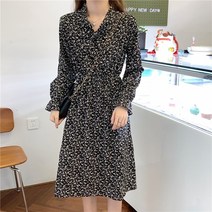 나루니 W01751 꽃 무늬 패턴 원피스 미디 리본넥 예쁜 귀여운