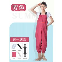 여성용 가슴장화 낚시 갯벌체험 옷 전신 귀여운 물장화 멜빵 바지 해루질, B.37, G.보라색작업복(큰주머니)
