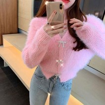 모헤어 자켓 가디건 반짝이 라인스톤 보우 핀 버튼 스웨터 코트 니트 진주 버클 브이넥 밍크 캐시미어