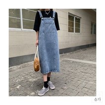 497007 여성 데일리 원피스 봄 여름 데님 서스펜더 드레스 여성용 초봄 디자인 데이트룩 작은 루즈핏 나이 감소 롱