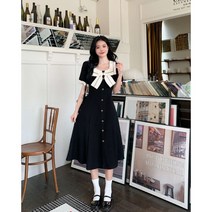 빅사이즈 큰리본 원피스 하객룩 블랙 미니 원피스