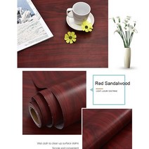 리빙보드 욕실벽보드 셀프 접착 나무 벽지 화이트 PVC 방수 장식 필름 부엌 캐비닛 침실 옷장 가구 리노베이션 스티커, [03] 40cmX10m, [53] Red Sandalwood