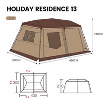 원터치텐트 MOBI GARDEN 모비가든 캠핑 Holiday Residence13 장박 넓은 공간 방수 방풍 차양 경량 알루미늄 폴대, 1.Tent
