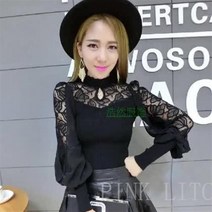 [PINK LITCHI]메쉬 블랙 쉬폰 블라우스