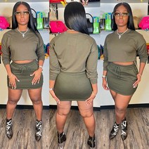 트레이닝치마세트 피트니스 여성 2 조각 세트 솔리드 긴 스웨터 Bodycon 미니 스커트 여름 운동 Activewear Tracksuit