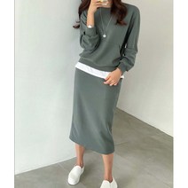 [민스타일 ]꾸안꾸 레이어드 포켓 맨투맨 티셔츠 치마 코디 상하세트 트레이닝세트