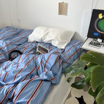 블루 스트라이프 이불커버 순면 40수 코튼