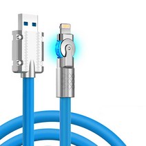 KDNC 6A초고속 충전케이블 1.5M 180도회전 실리콘재질 usb충전케이블 아연합금 사용, USB-IOS타입, 1.5M블루