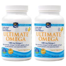 [Nordic Naturals] 얼티메이트 오메가 피쉬 젤라틴 1280 mg EPA 650DHA 450 레몬 맛 60 소프트젤 2 SET, 60정, 2개