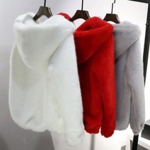 밍크코트 밍크 토끼 모조 모피 겨울 잔디 인조 코트 숙녀 후드 소프트 플러스 사이즈 여성용 자켓 레드 4XL5xl 161449