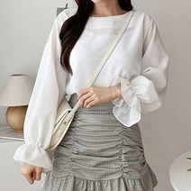 편한 폴리 소매 프릴 라운드 블라우스 여성복 데일리