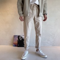 진땡 남성용 6컬러 허리밴딩 지퍼 포인트 절개 라인 스판 코튼팬츠 면바지