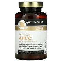 퀄리티 오브 라이프 랩 Kinoko Gold AHCC 아세틸화알파글루칸 함유 베지캡슐 60정, 750mg