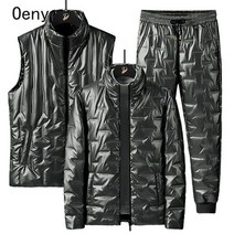 우모바지 여자 남자 등산복 등산 여성 남성 패딩 2022 가을 겨울 반짝이 조끼 다운 코튼 재킷 지퍼 코트 두꺼운 재킷 + 3 피스 세트 스포츠웨어 운동복 --SION