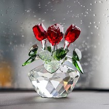 마스터즈 크리스탈 빨간장미 꽃 화분 장식품 생일 선물 포장, 레드