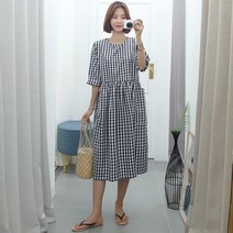 깅엄더블포켓셔링롱원피스