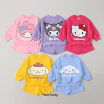 정품 산리오 반바지 상하 세트 S~4XL 유아 아동 키즈 주니어 초등학생 남아 여아 맨투맨 티셔츠 바지 상하복세트 등원룩 스쿨룩 남매룩 형제룩 자매룩 쌍둥이룩 커플룩 가을옷 코디