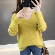 위위브렌 여성 캐주얼 브이넥 니트 스웨터