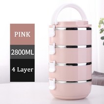 보온도시락 휴대용 다층 스테인레스 스틸 식품 보관 상자 가족 여행 피크닉 누출 방지, jpa4layerspink