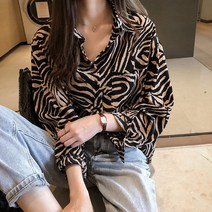 여성 호피 블라우스 실크블라우스 레오파드셔츠 지브라셔츠
