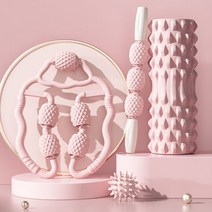 Iegoo&ten 요가 칼럼 다리 마사지 롤러+폼롤러45cm+마사지봉+ 마사지 볼 세트, 핑크색