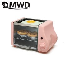 110v220v 미니 전기 오븐 로스트 그릴 토스터 케이크 빵 메이커 스테이크 튀긴 계란 오믈렛 프라이팬 타이머 아침 식사 기계, 분홍색, 영국