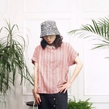 기타 바보사랑[앞머리]감성 체크 뒷 단추 카라 튜닉 블라우스