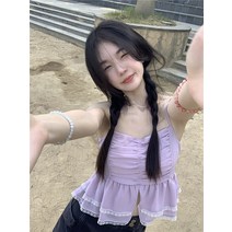 달달하고 핑크빛이 도는 작은 나시 유니크 레이스 레이스 탑