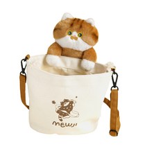 MEWJI Miaoji 입체 귀여운 고양이 캔버스 봉제 인형 가방 메신저 마그네틱 버클 받고 싶은 선물큐티 냥이백