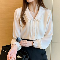 나바바 NB268 여성 레이스 더블 카라 쉬폰 블라우스