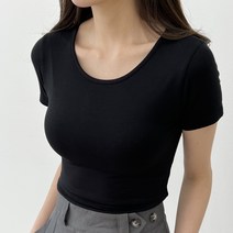루니드 1+1 2장묶음 비침없는 부드럽고 쫀쫀한 레이욘 타이트 슬림핏 U넥 반팔티셔츠