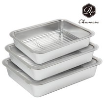 카라신 스텐 사각트레이 깊은형 풀세트(본체+그리드+PC커버) 소+중+대 레스팅 튀김트레이 야채보관, 깊은형 풀세트 소+중+대