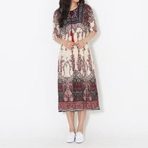 바보사랑 여자 라운드넥 태슬끈 보헤미안 스모크 반팔 롱원피스.옷자락(무료배송)