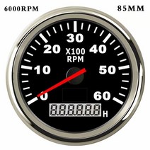 타코메타 타코미터 RPM 게이지 속도 측정기 시간계 회전 카운터가있는 자동차 해양 미터, 6000rpm 85mm