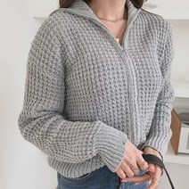 오슈 여성 가을 그물 오픈카라 기본핏 데일리 니트 가디건 집업