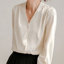 여성 심플 노카라 브이넥 블라우스 W024