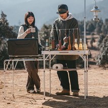 버너테이블 캠핑용 우드 취사 식탁 탁자 테이블, 요리 테이블 - 떠 다니는 호두 색
