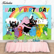 Kabodou Barbapapa 가족 사진 배경 생일 축하 베이비 샤워 장식 배너, 02 02_16 Polyester 250x150cm