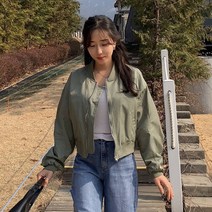여성 봄 가을 숏 크롭 블루종 여자 야상 바람막이 항공 점퍼 카키 블랙