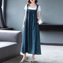 여성 멜빵 치마 빅사이즈 원피스 청 데님 롱 루즈핏 스커트 캐쥬얼