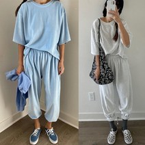 벨로아 핏예쁜 반팔 조거 트레이닝 세트 소라 백멜란지