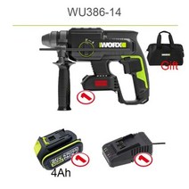전동 유선 무선 충전식 해머드릴 worx 무선 전기 로터리 해머 헤비 듀티 wu386 20v 1350rpm 충격 2j 4700bpm 공유 녹색 20v 배터리 플랫폼, wu386-14