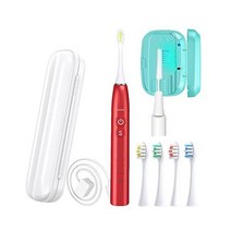 Gonlink Sonic Electric Toothbrush(Red) for Adults with Toothbrush Sanitizer(Green) 4 Replacement Bru