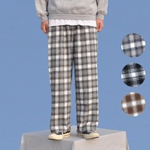 (M~L) 1+1 남녀공용 부드러운 기모 타탄 체크 밴딩 바지 4컬러 체크 무늬 편한 고무줄 일자 커플 홈웨어 잠옷 일자 와이드 스퀘어